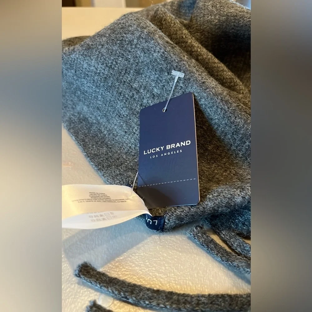 Lucky Brand Brushed Oversized Scarf Wrap in Charcoal Gray with Long Fringe